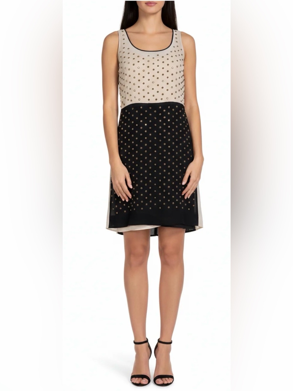 Diane Von Furstenberg Being & Black Studded Sleeveless Dress 100% Silk.